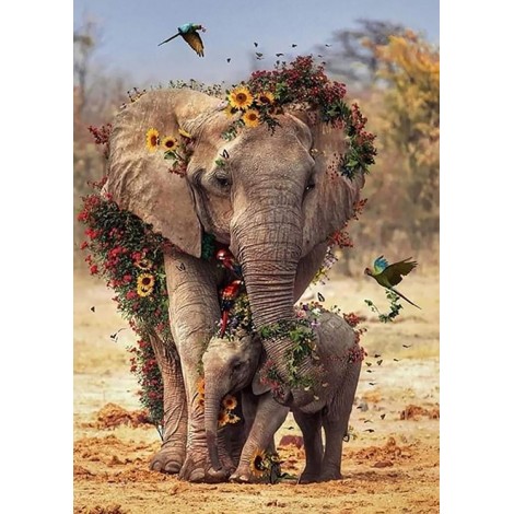 Elephants with flowers (50 x 70)